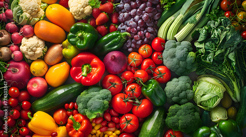 Many fresh vegetables as background, top view photo