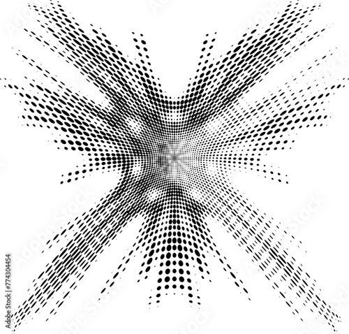 Halftone dotted crucifix mandala with decolorized sector.  For trademarks, logos, brand. Vector.
