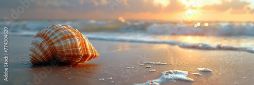 A lone surf clam rests on a sandy beach, exuding simplicity and elegance in its serene environment. photo