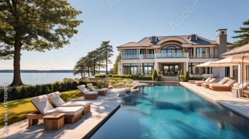 Mediterranean inspired villa with a sprawling garden and a private beach access in the exclusive Hamptons  New York