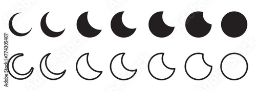 crescent moon icon set, Full moon eclipse concept, et of moon phases or stages.