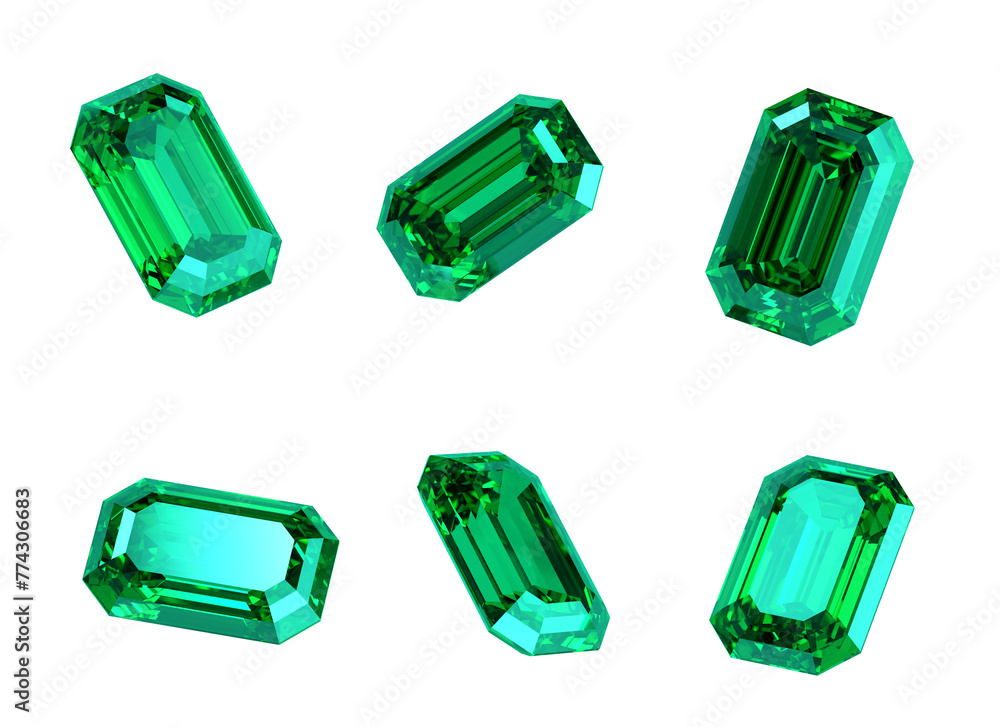 Green emerald diamond isolated background 3d rendering	 - obrazy, fototapety, plakaty 