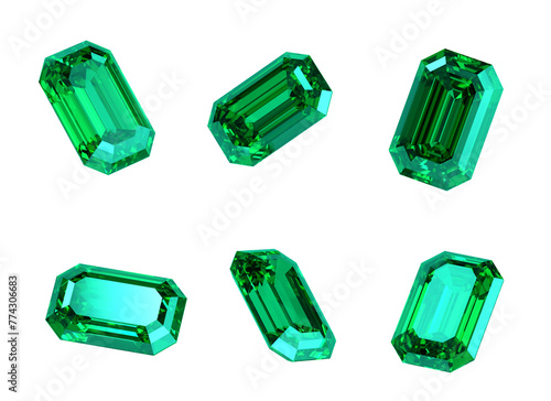 Green emerald diamond isolated background 3d rendering	