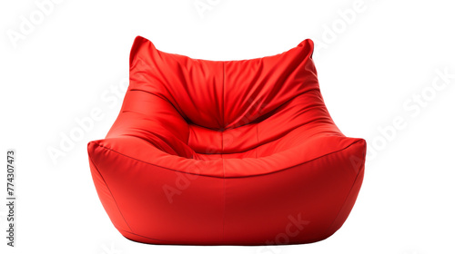 A vibrant red bean bag chair sits elegantly on a clean white background photo