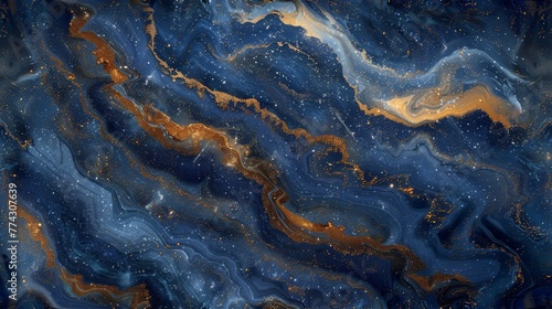 Metallic Blue and Brown Marble with Dramatic Swirling Seascape Texture Generative AI