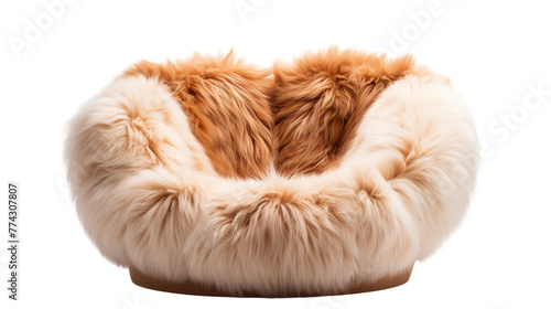 A white and brown dog bed set against a clean white backdrop