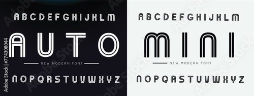Abstract minimal modern alphabet line font. Minimal slim typography monogram fonts style. Vector illustration and tech font. photo