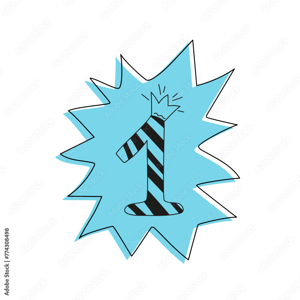 Birthday. 1 year. Cartoon number in crown, drawing, doodle. Greeting card design. Vector icon, illustration, isolated background. Birthday. 1 year. Cartoon number in crown, drawing, doodle. Greeting card design. Vector icon, illustration, isolated background.