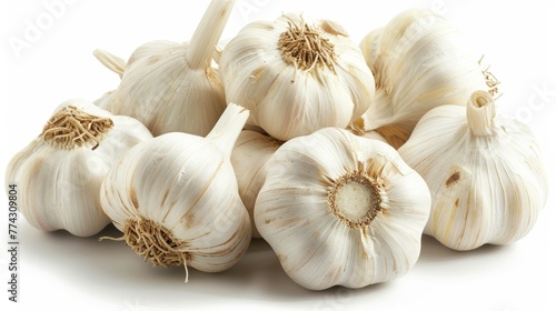 Close-Up of Fresh Garlic Bulb on Pure White Background Generative AI