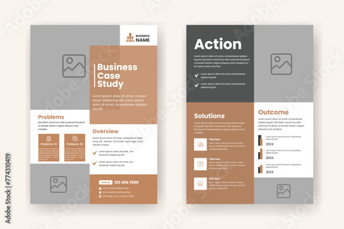 Case Study Layout Flyer. Minimalist Business Report with Simple Design. Black and Beige Color Accent.