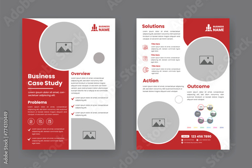 Case Study Layout Flyer. Minimalist Business Report with Simple Design. Red Color Accent.
