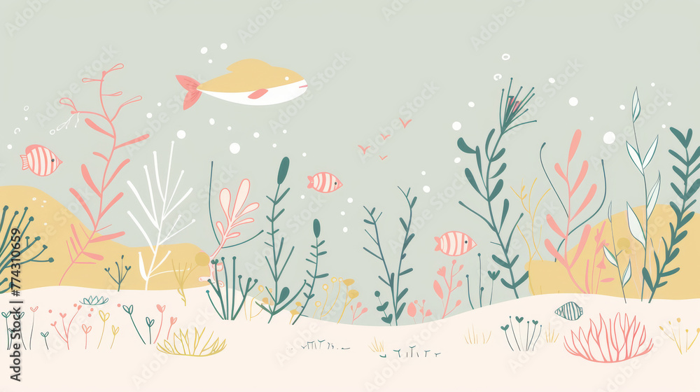 Cute Underwater Reef Illustration - Minimalist Style Cute Underwater Reef Illustration - Minimalist Style
