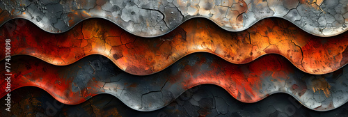 Abstract background of industrial iron metal pat,
A close up of a fish scale pattern with orange and black scales