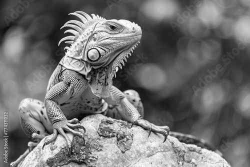 Iguana Perched on a Rock in Chaos  Ar Generative AI
