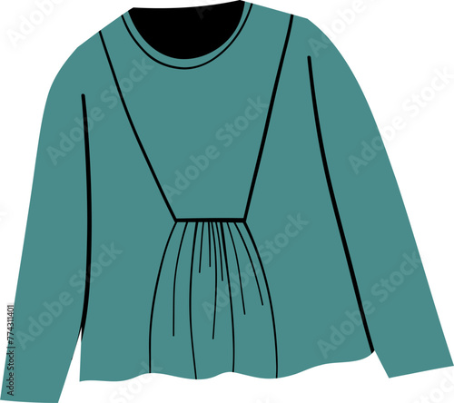 Woman clothes fashion wear hand drawn flat vector illustration. Blouse 