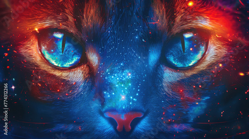 Cosmic Cat with Blue Eyes and Galaxy Design