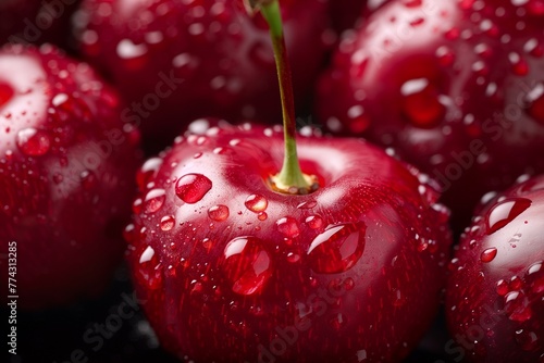 Nature's Candy: Fresh Cherries with Water Droplets