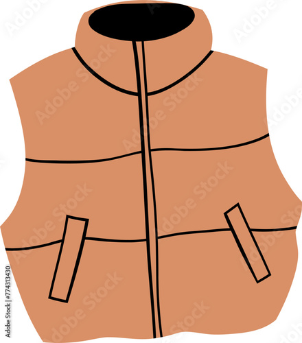 Woman clothes fashion wear hand drawn flat vector illustration. Puffer vest