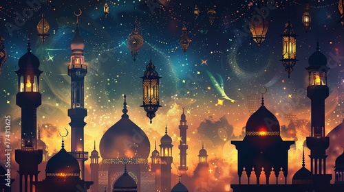 Festive greeting card for Muslim holy month Ramadan Kareem