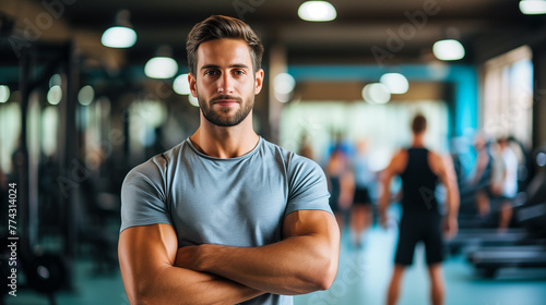 Fit Man at Gym, Muscular Male Athlete at Fitness Center, Gym Training