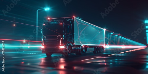 Cargo truck delivering goods motion blur Generative AI