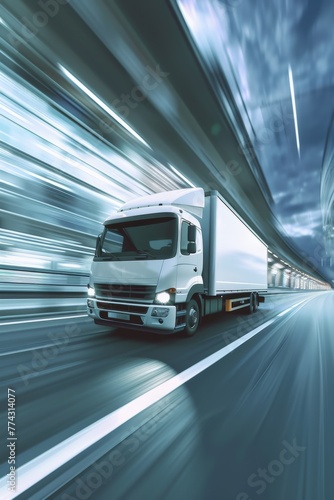Cargo truck delivering goods motion blur Generative AI