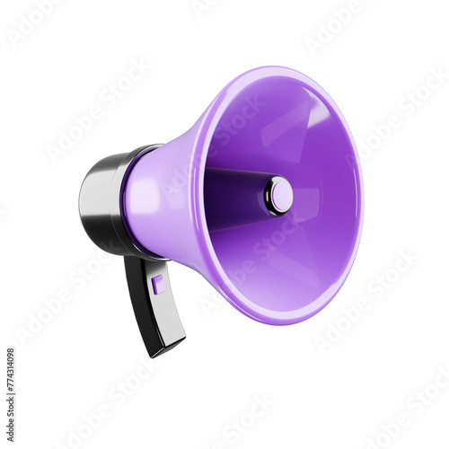 purple 3d loudspeaker megaphone on transparent background