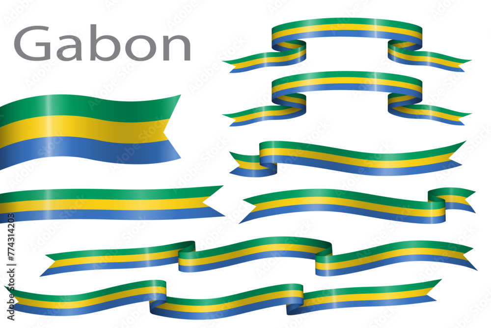 set of flag ribbon with colors of Gabon for independence day celebration decoration set of flag ribbon with colors of Gabon for independence day celebration decoration