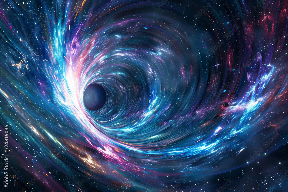 A blue and purple galaxy with a large hole in the middle A blue and purple galaxy with a large hole in the middle