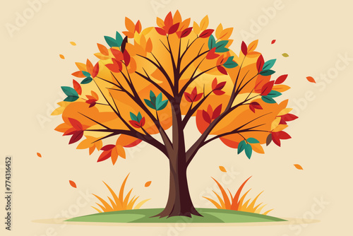 Minimalist Autumn tree with colorful foliage