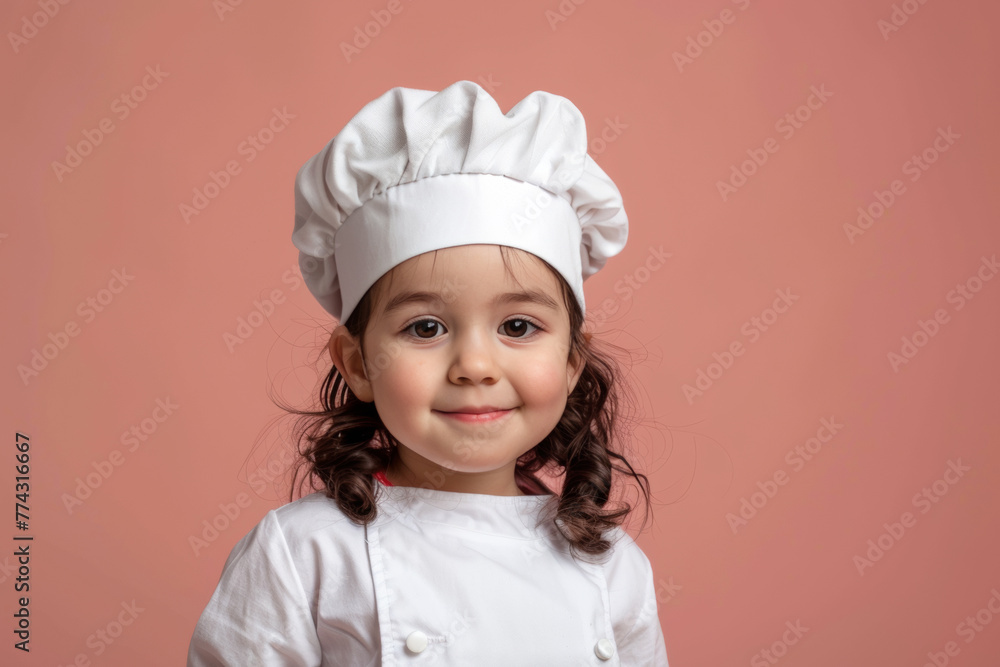 cute hispanic smiling child in chef’s uniform - hat and clothes - portait on plain background, culinary cooking studio concept with copy space cute hispanic smiling child in chef’s uniform - hat and clothes - portait on plain background, culinary cooking studio concept with copy space