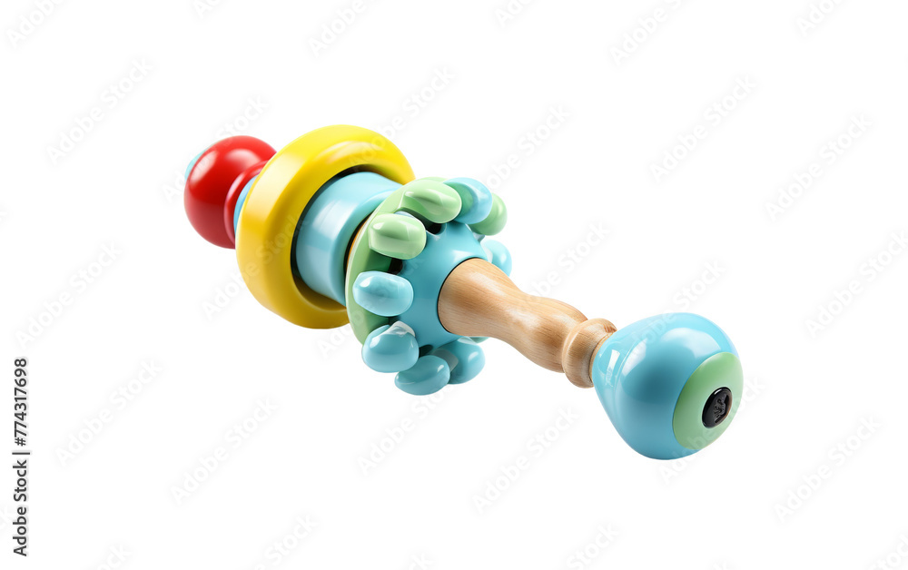A unique toy featuring a wooden handle, set against a clean white background A unique toy featuring a wooden handle, set against a clean white background