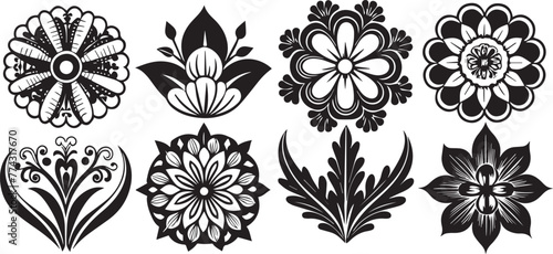 Set of graphic design vector flower ornaments. Hand drawn vector illustration 