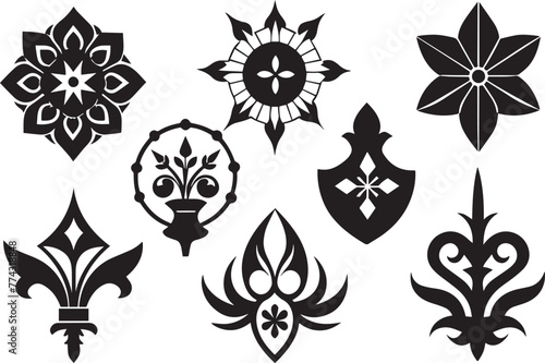 Set of graphic design vector flower ornaments. Hand drawn vector illustration 