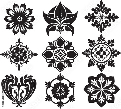 Set of graphic design vector flower ornaments. Hand drawn vector illustration 
