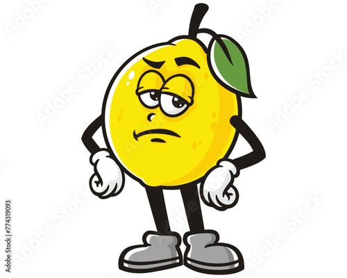 grumpy Lemon fruit cartoon mascot illustration character vector clip art hand drawn