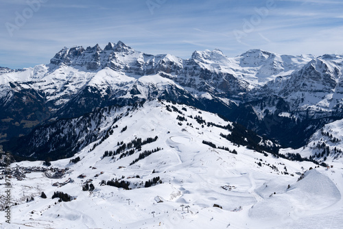 Obraz na płótnie Dents du Midi and Les Crosets Ski Resort in Switzerland