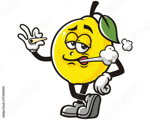 smoking Lemon fruit cartoon mascot illustration character vector clip art hand drawn