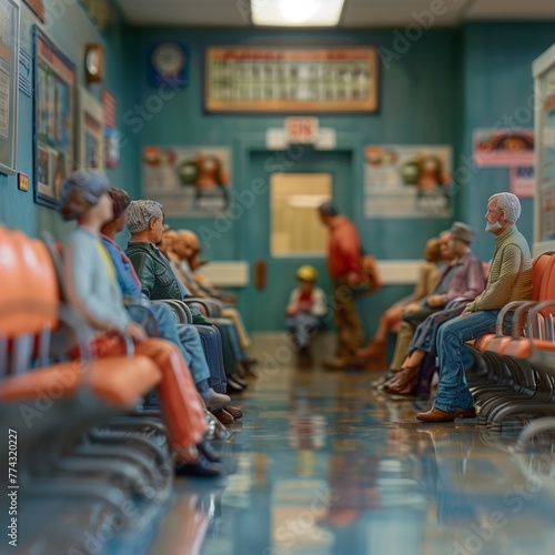 Plastic model of packed hospital waiting room