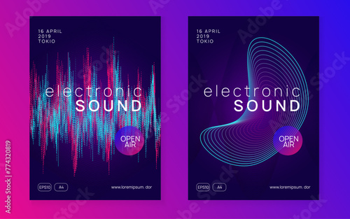 Dance Magazine. Fest Event. Green Sound Background. Electronic Beat Invitation. Violet Party Banner. Festival Cover. Dj Concert Element. Pink Dance Magazine