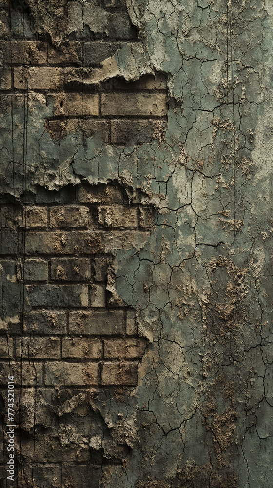 Weathered Blue Paint on Antique Brick Wall Texture