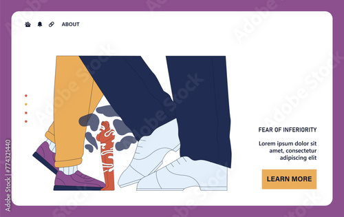 Fear of inferiority web or landing. A tiny inferior person among huge