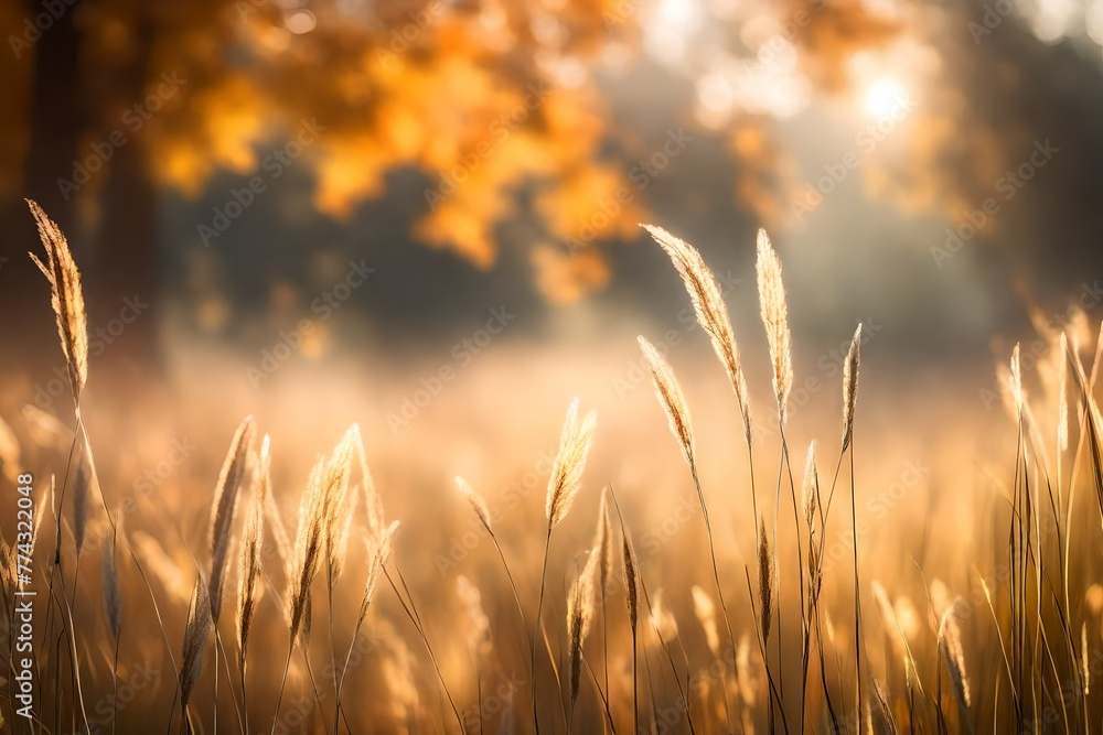 Background, header or banner - grass in the autumn morning light- bokeh, much copyspace Background, header or banner - grass in the autumn morning light- bokeh, much copyspace