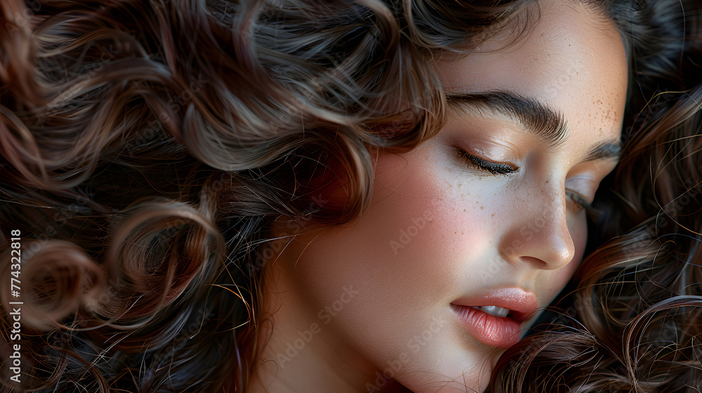 Close-Up of Woman With Curly Hair. Generative AI Close-Up of Woman With Curly Hair. Generative AI