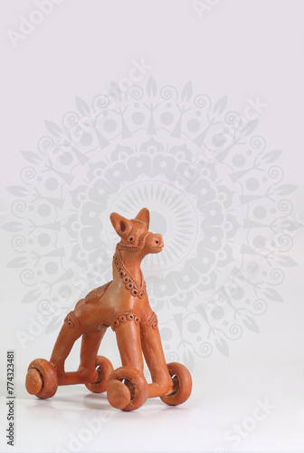 Horse made from clay. Terracotta horse. Clay toy. Bangla Academy Baisakhi fair, Dhaka, Bangladesh April 02, 2024. Indian art and craft. © suman