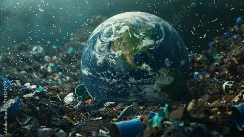 Planet Earth full with litter  garbage and plastic.