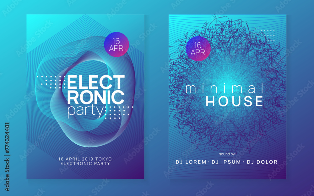 Fest Design. Electronic Audio Invitation. Pink Dj Poster. Party Set. Techno Trance Element. Violet Discotheque Event. Festival Cover. Green Fest Design