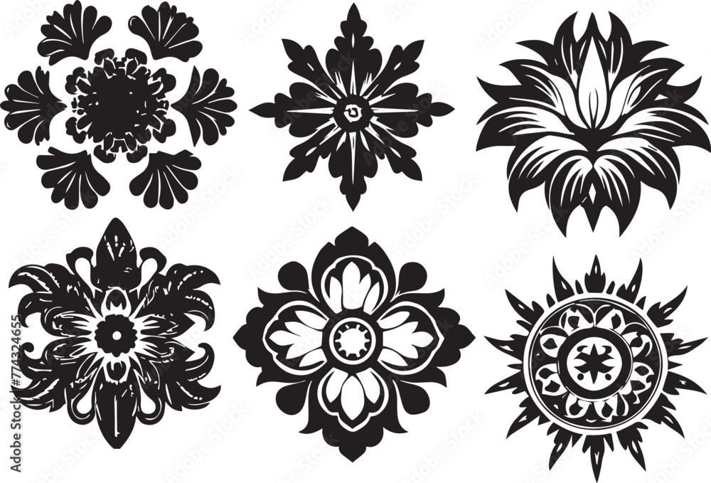Set of graphic design vector flower ornaments. Hand drawn vector illustration Set of graphic design vector flower ornaments. Hand drawn vector illustration