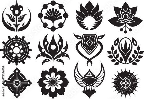 Set of graphic design vector flower ornaments. Hand drawn vector illustration © Михаил Н