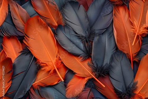 Close-up of an Assortment of Stylish Feather Textures from Various Birds - Top View Generative AI photo